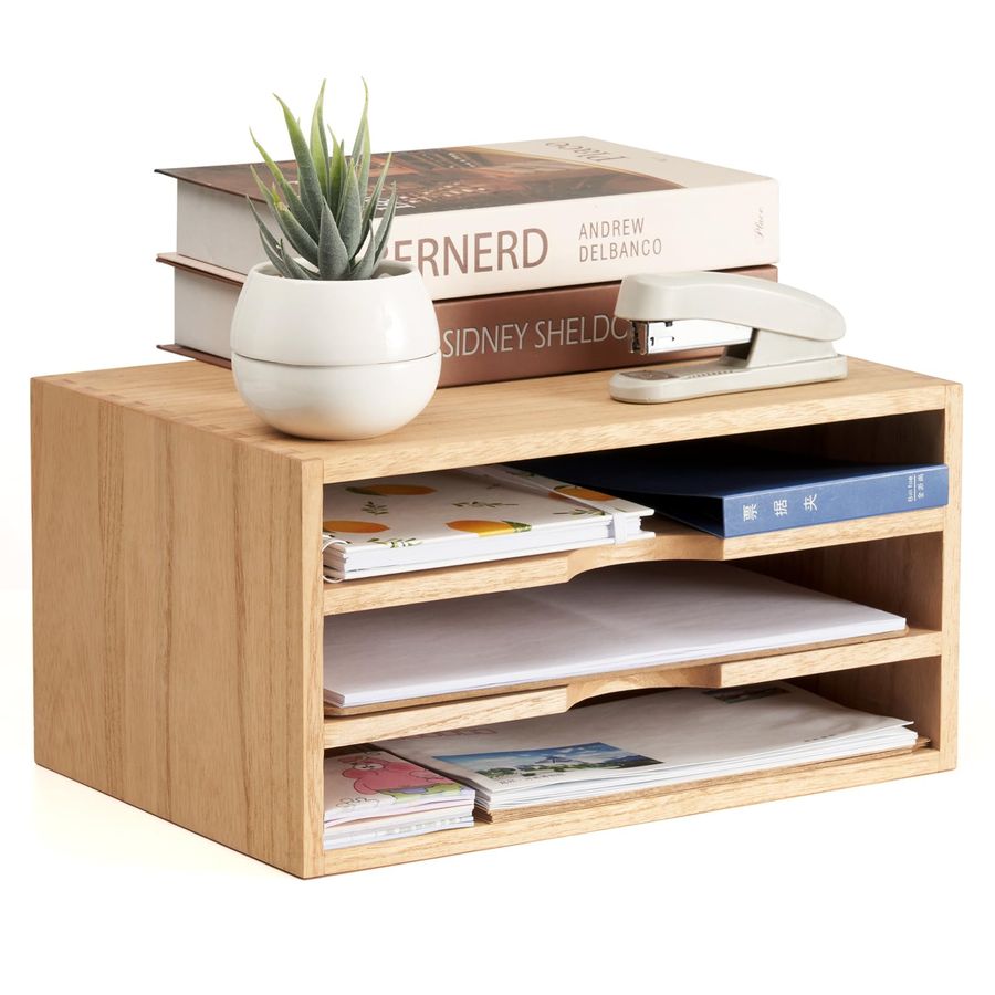 Magazine Holder Rack - Wooden Desktop Organizer Paper Storage Letter