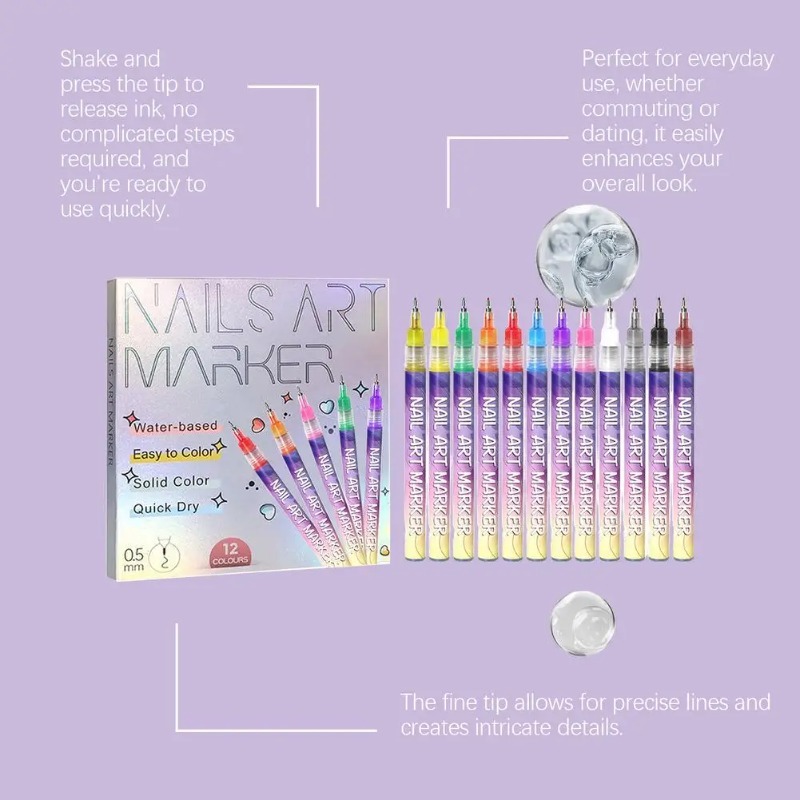 12Pcs/Set Multicolor Nail Art  – обзор и цена Correction Pen Fine